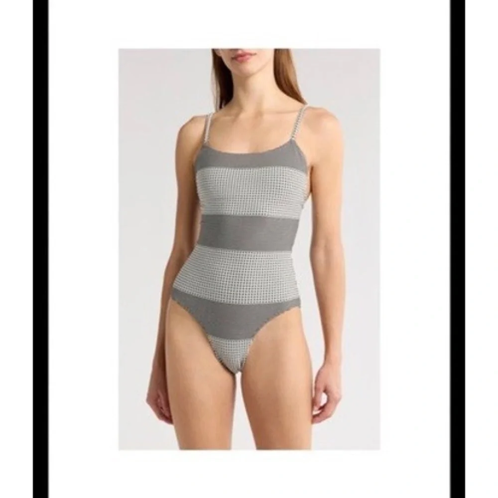 Lemlem Semira One Piece Swimsuit Vanilla Black White Striped Checkered XS NEW